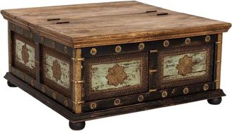 Wanderlust Deco Mesa De Centro De Madera Artesanal Negra 100x100x47h Cm