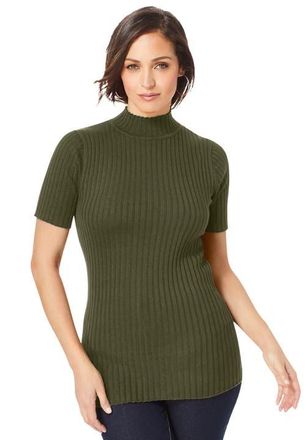 Jessica London Rib Mockneck Sweater in Dark Olive Green at Nordstrom, Size Medium