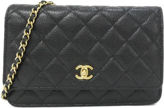 Chanel Black Bordeaux Grained Calfskin Chain/Shoulder Wallet (Pre-Owned)