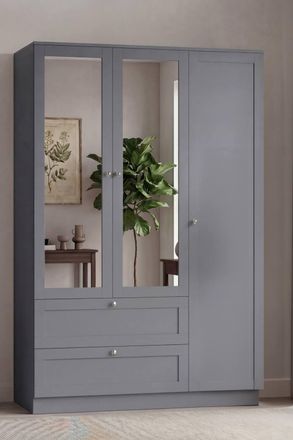 Home Discount Vida Designs Altino 3 Door 2 Drawer Mirrored Wardrobe Storage in Grey