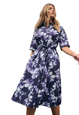 Jessica London Soft Denim Shirtdress in Navy Watercolor Flowers at Nordstrom, Size 26