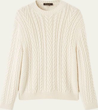Loro Piana Mens Schooner Cashmere Cable Crewneck Sweater
