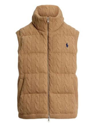 Polo Ralph Lauren cable-knit puffer vest - women - Wool/Cashmere - M - Brown
