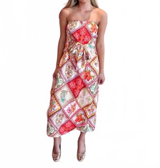 THML Clothing Strapless Floral Dress With Tie Back In Multi