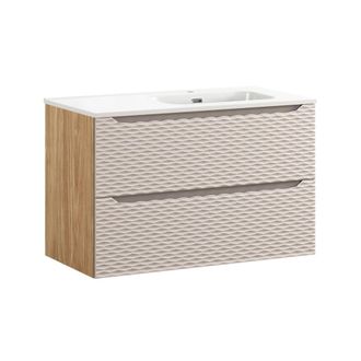 Petits Meubles Mueble lavabo encastrado lado derecho 90cm estratificado Beige marr&oacute;n
