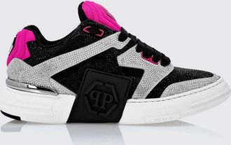 Philipp Plein Sneakers basse in pelle e suede con cristalli e logo Hexagon