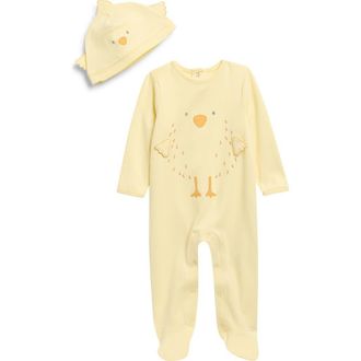 Little Me Chick Cotton Footie & Hat Set in Yellow at Nordstrom, Size Newborn