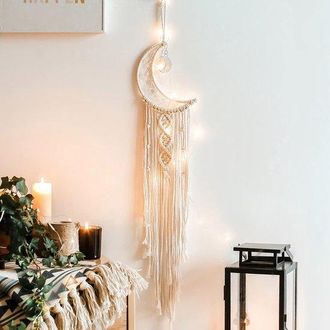 OEM Dailygoods - Tapiz De Pared De Macram&eacute; Bohemio - Atrapasue&ntilde;os De Luna De Ganchillo