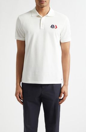 Moncler Logo Patch Cotton Polo in Silk White at Nordstrom, Size Xxx-Large