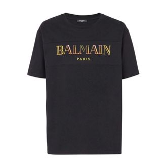 Balmain T-Shirts, male, Black, Size: S Crew Neck T-Shirt