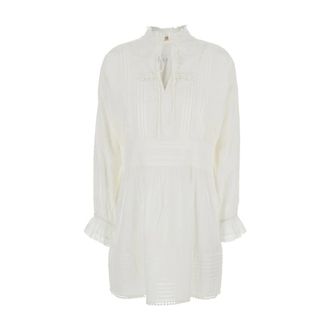 Twinset Kleedjes, Dames, Wit, S, Katoen, Witte Geborduurde Katoenen Jurk