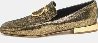 Ferragamo Gold Foil Leather Lana Loafers