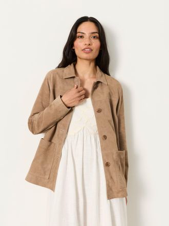 Fat Face FatFace Erin Beige Petite Petite Suede Jacket