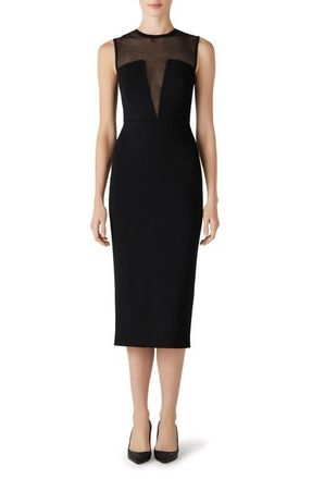 St. John Shimmer Mesh & Milano Knit Midi Dress in Black/Black at Nordstrom, Size 10