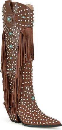 Azalea Wang Bennett Fringe Cowboy Boot in Brown at Nordstrom, Size 7.5