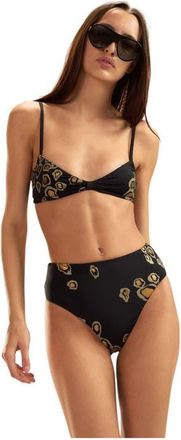 Cynthia Rowley Amalfi High Waisted Bikini Bottom in Black Gold at Nordstrom, Size X-Small