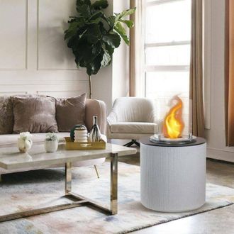 Dmora Dmora - Chimenea De Bioetanol Maynila, Chimenea Ecol&oacute;gica, Hogar Sin Humo, Calefactor De Etanol, Made In Italy, 36x36 H56 Cm, Blanco