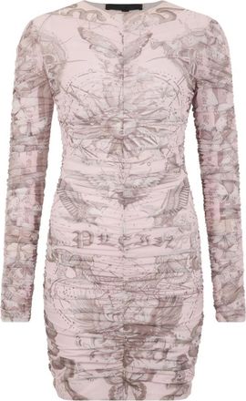 Philipp Plein Wrinkled Mini Dress Butterfly Tattoo - Dames - Feestkleedjes - Roze - L - Tule - Kleedjes