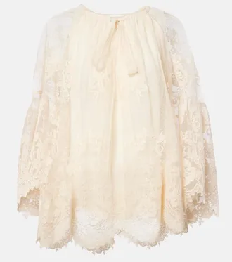 Zimmermann Hypnotic tie-neck floral lace blouse