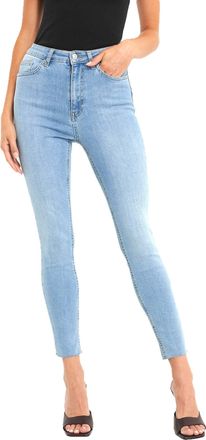 NA-KD Womens Skinny High Waist Raw Hem Jeans, Light Blue, 10 UK