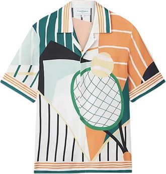 Casablanca Court Abstrait Cuban-Collar Shirt - Heren - Korte mouwen Overhemden - Veelkleurig - M - Overhemden
