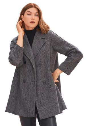 Jessica London A Line Wool Peacoat in Black Ivory Herringbone at Nordstrom, Size 14