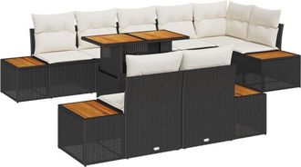 vidaXL Garden Sofa Set with Storage 9 pcs Black Poly rattan Vidaxl