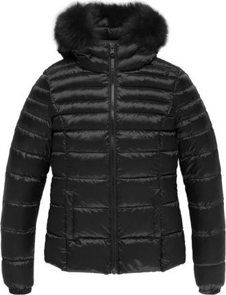 RefrigiWear Zwarte Nylon Damesjas met Veren Vulling - Dames - Gewatteerde jassen - Zwart - L - Nylon - Jassen
