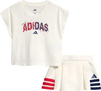 adidas Logo Graphic T-Shirt & Skirt Set in Off White at Nordstrom, Size 24M
