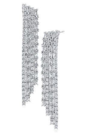 Kenneth Jay Lane Round & Baguette CZ Fringe Drop Earrings in Clear/Silver at Nordstrom Rack