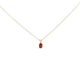 House of Brilliance 14K Gold 6x4MM Oval Shaped Gemstone Solitaire Pendant Necklace in Red Garnet | Yellow at Nordstrom