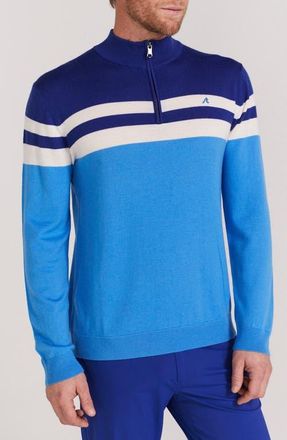 Redvanly Cooper Stripe Quarter Zip Wool Sweater in Malibu Blue at Nordstrom, Size Xx-Large