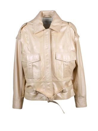 Iro Beige Bocar Detachable Sleeve Leather Jacket
