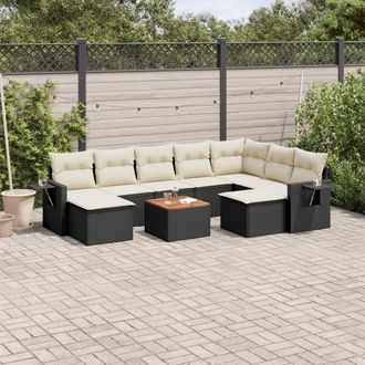 vidaXL Vidaxl - Set De Sof&aacute;s De Jard&iacute;n 10 Pzas Cojines Rat&aacute;n Sint&eacute;tico Negro