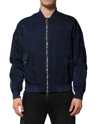 Dolce & Gabbana Blue Nylon DG Embroidery Men Bomber Mens Jacket