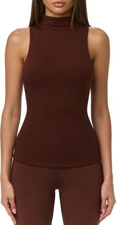 Naked Wardrobe Sleeveless Mock Neck Top in Chocolate at Nordstrom, Size Medium