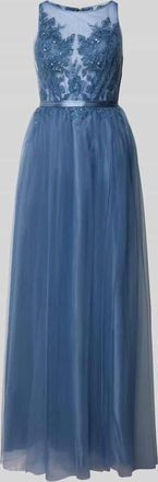 Laona Regular Fit Abendkleid floraler Spitzenbesatz in Rauchblau, Gr&ouml;&szlig;e 32