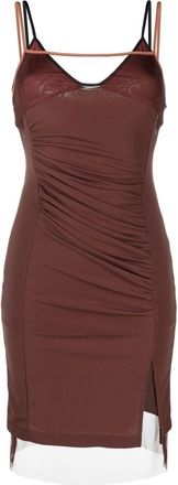 Helmut Lang draped front-slit mini dress - women - Polyester - L - Brown
