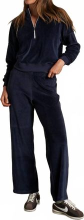 perfectwhitetee Alex Velour Pull On Sweatpants In Navy