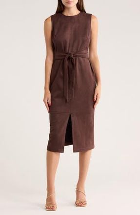 Calvin Klein Belted Faux Suede Midi Sheath Dress in Coffee Bean at Nordstrom Rack, Size 6