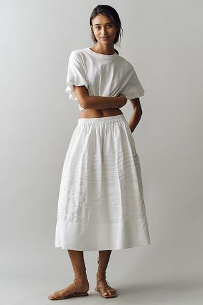 Maeve Cotton Pintuck Midi Skirt