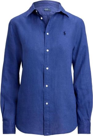 Polo Ralph Lauren Overhemden, Dames, Blauw, S, Linnen, Navy Blue Lange Mouw Shirt