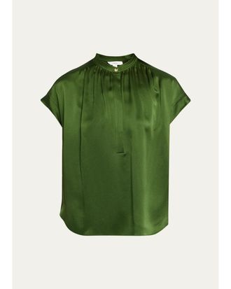 Vince Gathered Cap-Sleeve Silk Top