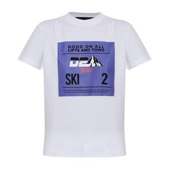 Dsquared2 Tops, Dames, Wit, 2Xs, Katoen, Katoenen T-shirt met Print