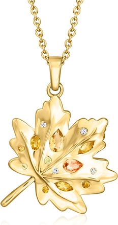 Ross-Simons Multi-Gemstone Leaf Pendant Necklace With Lab-Grown Diamonds in 18kt Gold Over Sterling