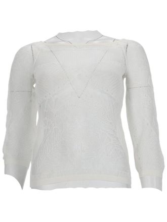 Alberta Ferretti Viscose Net Knit Top With Floral Patterns And Puff Sleeves