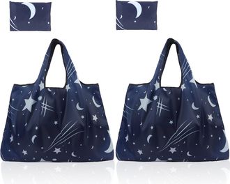 Generic 2pcs Foldable Shopping Bags, Reusable Large Grocery Bags, Washable Tote Shopping Bag, for Household Outdoors Daily (Contemporary, Colour C, One Size)