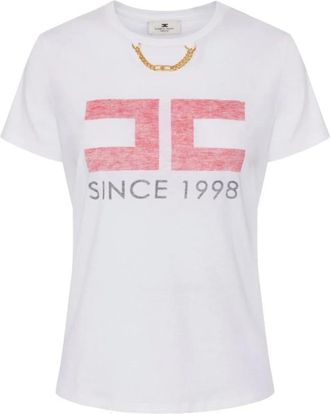 Elisabetta Franchi T-Shirts, female, White, 2XL, Logo Cotton T-shirt
