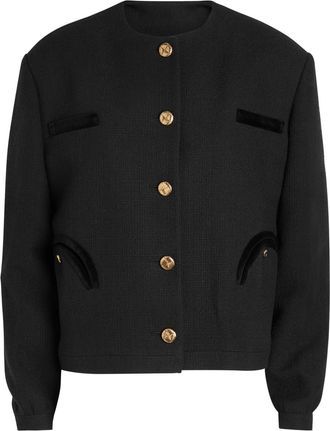 Blazé Milano Shamo Bolero Velvet-trimmed Tweed Jacket - Black - 3 (UK12 / M)