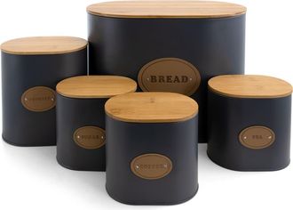 MegaChef Kitchen Food Storage and Organization 5 Piece Canister Set with Wood Lids in Gray at Nordstrom